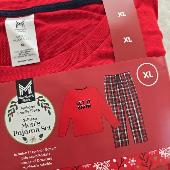 Member's Mark Christmas Men 2-Piece Pajama Set. Let It Snow Print. Size XL. New. - Picture 4 of 6